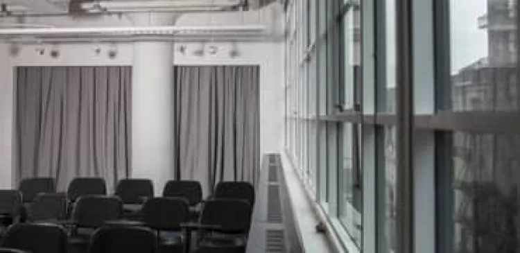 Acoustic curtains and floor-to-ceiling windows in Santa Monica conference room